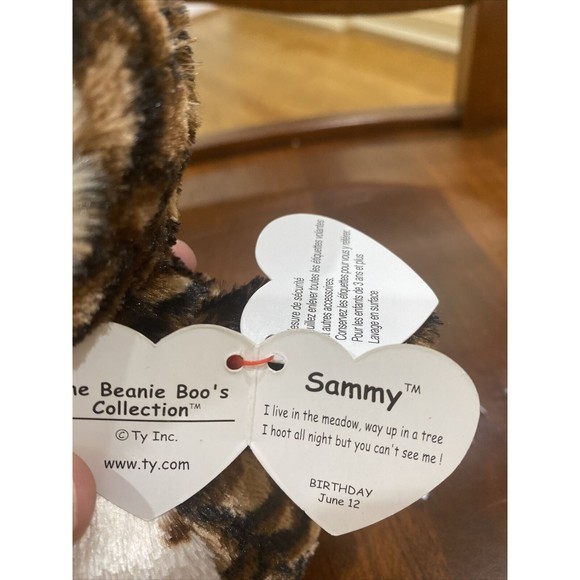 Ty Beanie Boos - SAMMY the Owl (6 Inch) NEW - MINT with MINT TAGS - Picture 3 of 12